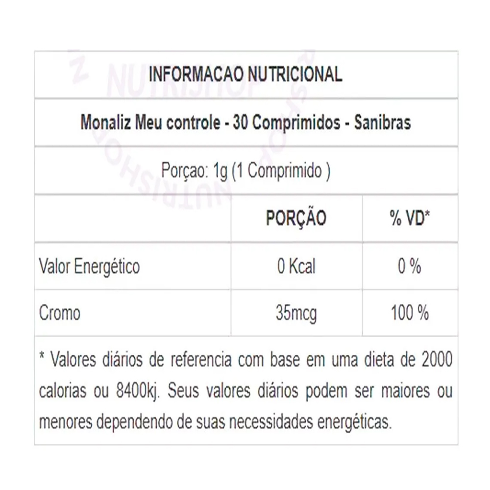 Monaliz Meu controle - 30 Comprimidos - Sanibras, Sanibras